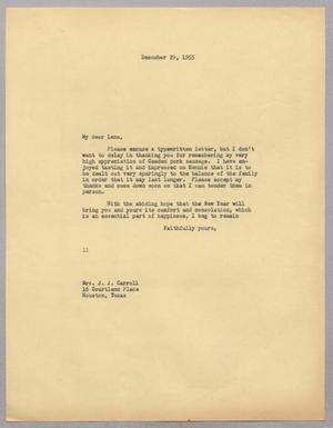 [Letter from I. H. Kempner to Mrs. J. J. Carroll, December 29, 1955]