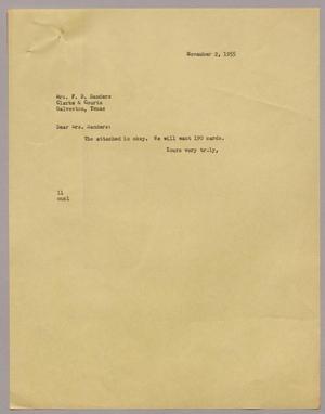 [Letter from Isaac Herbert Kempner to F. B. Sanders, November 2, 1955]