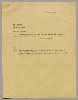 [Letter from I. H. Kempner to Mrs. Sanders, October 3, 1955]