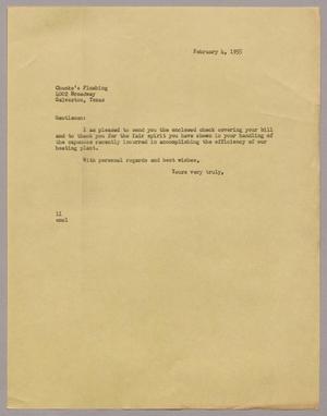 [Letter from I. H. Kempner to Chuoke's Plumbing, February 4, 1955]