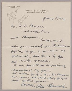 [Letter from Tom Connally to I. H. Kempner, January 5, 1954]