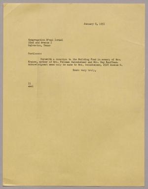 [Letter from Isaac Herbert Kempner to Congregation B'nai Israel, January 8, 1955]