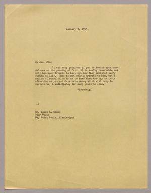 Primary view of object titled '[Letter from I. H. Kempner to James L. Crump, January 7, 1955]'.