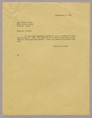 [Letter from A. H. Blackshear, Jr. to Mr. Wilton Cohen, September 3, 1955]