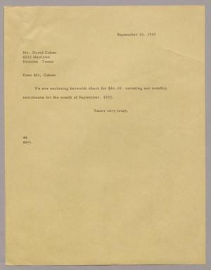 [Letter from A. H. Blackshear, Jr. to David Cohen, September 10, 1955]