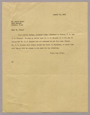 [Letter from A. H. Blackshear, Jr. to Mr. David Cohen, August 23, 1955]