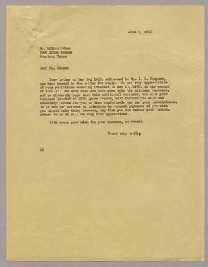 [Letter from A. H. Blackshear, Jr. to Wilton Cohen, June 2, 1955]