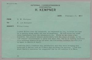[Letter from D. W. Kempner to R. Lee Kempner, February 17, 1955]