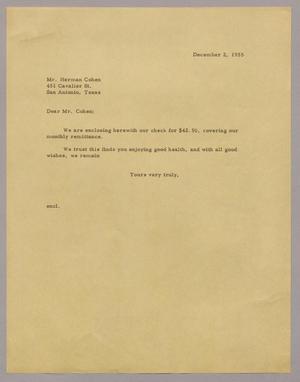 [Letter from the United States National Bank to Mr. Herman Cohen, December 2, 1955]