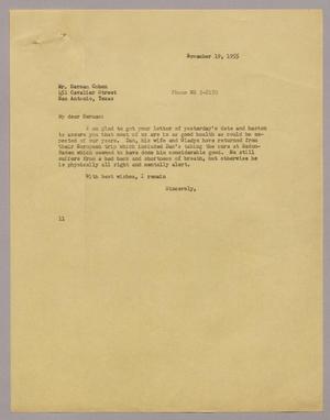 [Letter from I. H. Kempner to Mr. Herman Cohen, November 19, 1955]