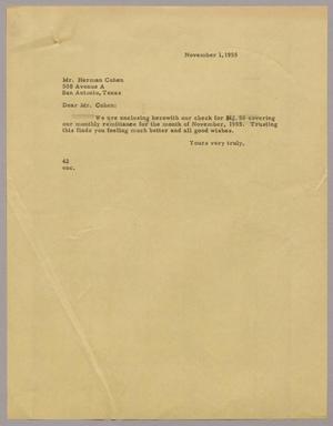 [Letter from A. H. Blackshear, Jr. to Herman Cohen, November 1, 1955]