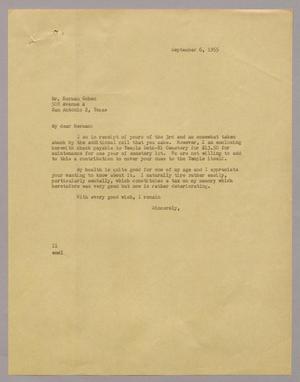 [Letter from I. H. Kempner to Mr. Herman Cohen, September 6, 1955]