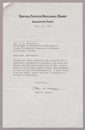 [Letter from Dan P. Doyle to Isaac H. Kempner, October 10, 1955]