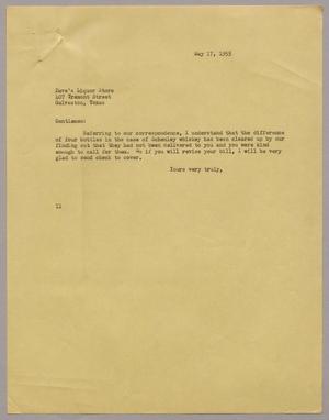 [Letter from I. H. Kempner to Dave's Liquor Store, May 17, 1955]