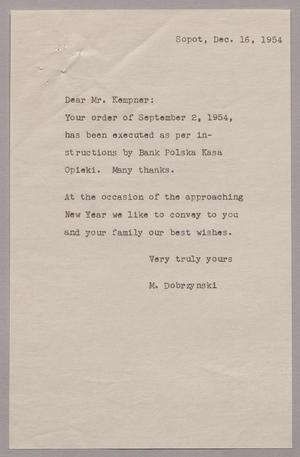 [Letter from M. Dobrzynski to Mr. Kempner, December 16, 1954]