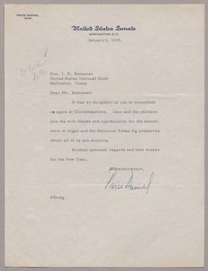 [Letter from Price Daniel to I. H. Kempner, January 6, 1955]