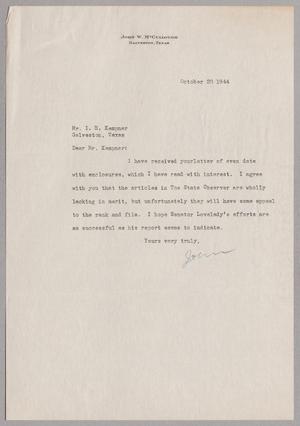 [Letter from John W. McCullough to Isaac H. Kempner, October 20, 1944]