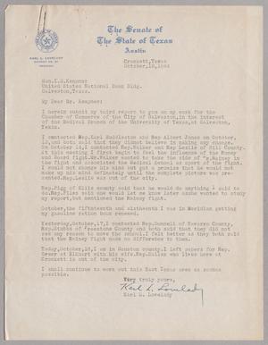 [Letter from Karl L. Lovelady to Isaac H. Kempner, October 18, 1944]