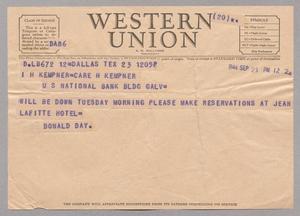 [Telegram from Donald Day to I. H. Kempner, September 23, 1944]