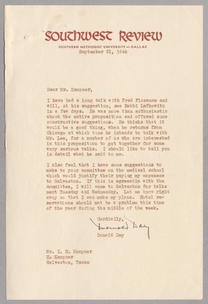 [Letter from Donald Day to I. H. Kempner, September 21, 1944]