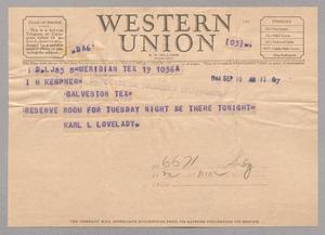 [Telegram from Karl L. Lovelady to I. H. Kempner, September 19, 1944]