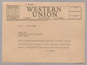 [Telegram from I. H. Kempner to Donald Day, September 15, 1944]