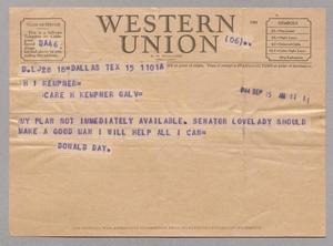 [Telegram from Donald Day to I. H. Kempner, September 15, 1944]