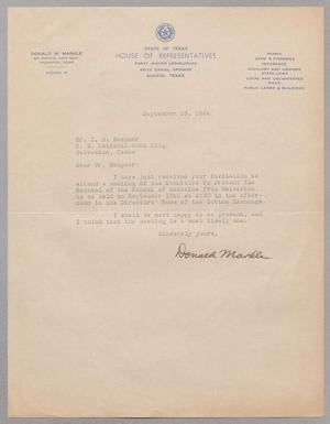[Letter from Donald Markle to I. H. Kempner, September 13, 1944]