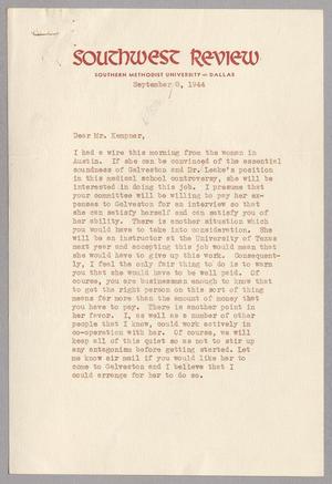 [Letter from Donald Day to I. H. Kempner, September 8, 1944]