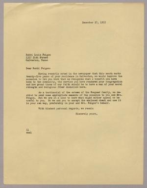 [Letter from Isaac H. Kempner to Louis Feigon, December 27, 1955]