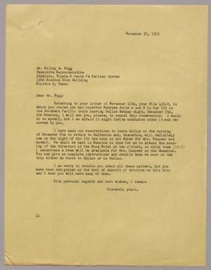 [Letter from I. H. Kempner to Mr. Kelley M. Fogg, November 21, 1955]