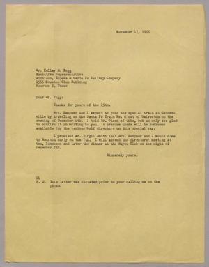 Primary view of object titled '[Letter from I. H. Kempner to Mr. Kelley M. Fogg, November 17, 1955]'.