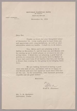 [Letter from Fred F. Florence to I. H. Kempner, November 16, 1955]