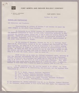 Primary view of object titled '[Letter from Fort Worth and Denver Railway Company, October 17, 1955]'.