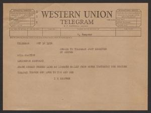 [Telegram from I. H. Kempner to Will Clayton - October 18, 1956]