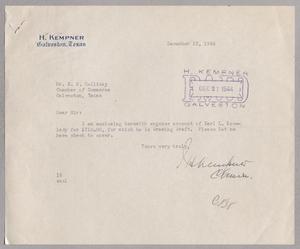 [Letter from Isaac Herbert Kempner to E. S. Holliday, December 22, 1944]