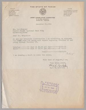 [Letter from Karl L. Lovelady to Isaac H. Kempner, December 21, 1944]
