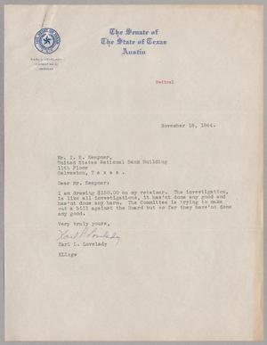 [Letter from Karl L. Lovelady to Isaac H. Kempner, November 18, 1944]