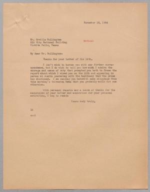 [Letter from Isaac H. Kempner to Orville Bullington, November 18, 1944]