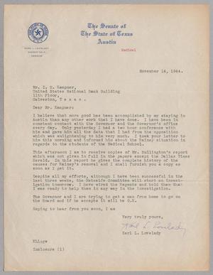 [Letter from Karl L. Lovelady to Isaac H. Kempner, November 14, 1944]