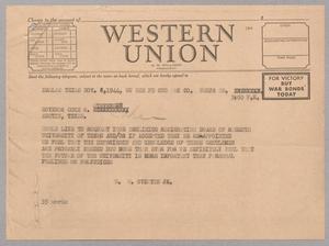 [Telegram from W. W. Overton Jr. to Govenor Coke R. Stevenson, November 8, 1944]