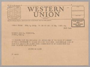 [Telegram from Justin McCarty to Coke R. Stevenson, November 8, 1944]