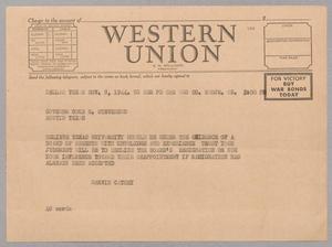 [Telegram from Garvin Cathey to Govenor Coke R. Stevenson, November 8, 1944]
