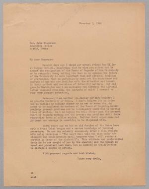 [Letter from Isaac H. Kempner to Coke Stevenson, November 7, 1944]