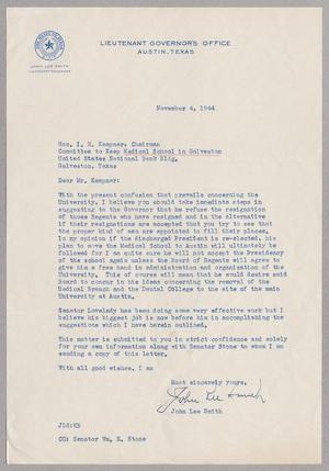 [Letter from John Lee Smith to Isaac H. Kempner, November 4, 1944]
