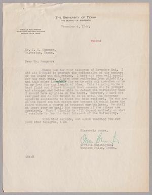 [Letter from Orville Bullington to Isaac H. Kempner, November 4, 1944]