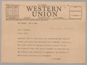 [Telegram from I. H. Kempner to John H. Bickett, November 3, 1944]
