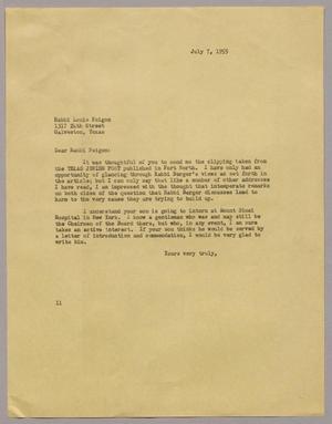 [Letter from I. H. Kempner to Rabbi Louis Feigon, July 7, 1955]