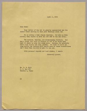 [Letter from Harris Leon Kempner to Mr. Mose Feld, April 2, 1955]