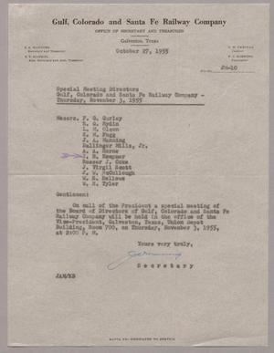 [Letter from the Gulf, Colorado and Santa Fe Railway Company, October 27, 1955]